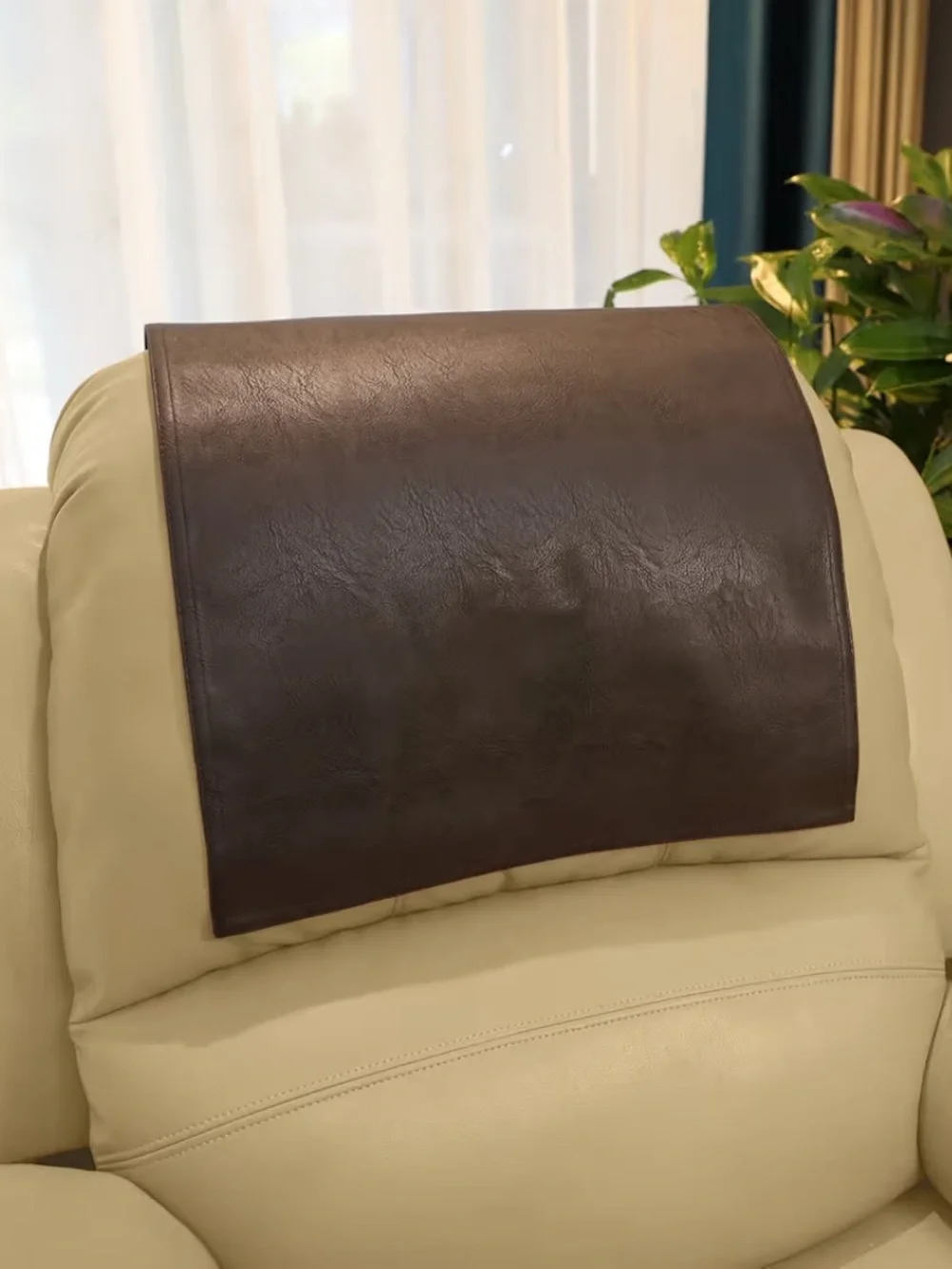 Vinyl Leather Waterproof Headrest Cover for Furniture - BROWN